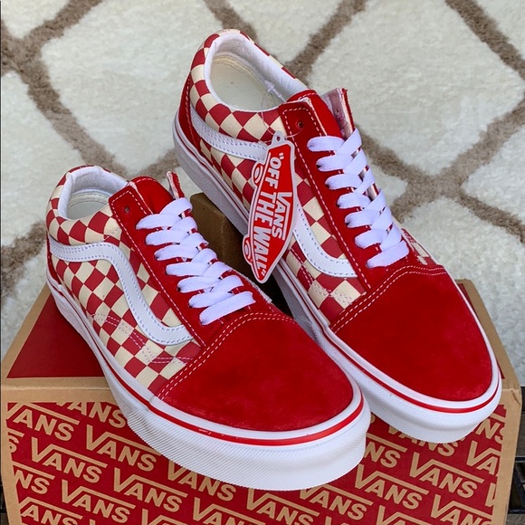 vans primary check old skool red and white